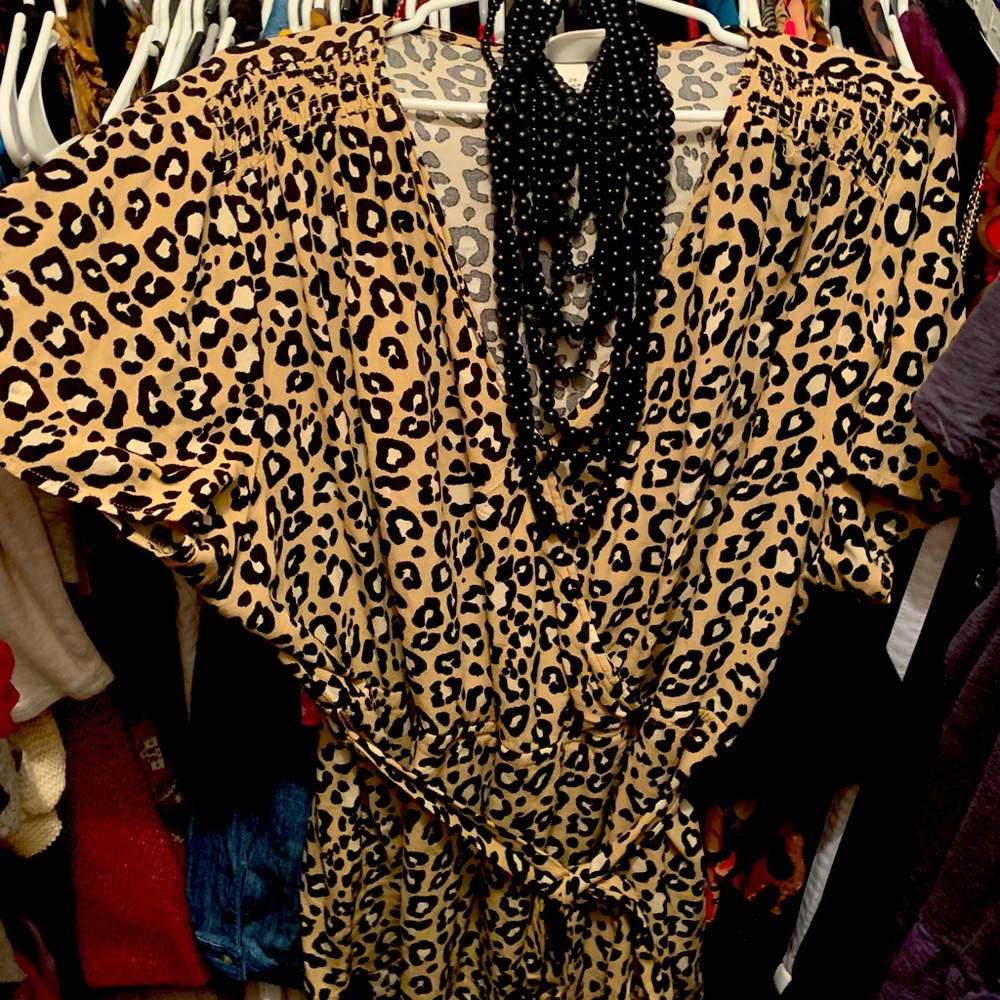 Leopard print faux wrap blouse